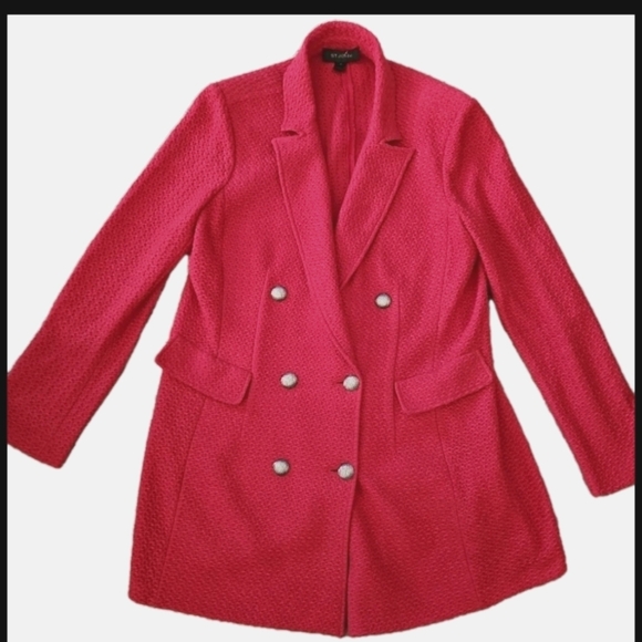 St. John Womens Red Wool Blend Boucle Designer Blazer Jacket 14 - Picture 6 of 15